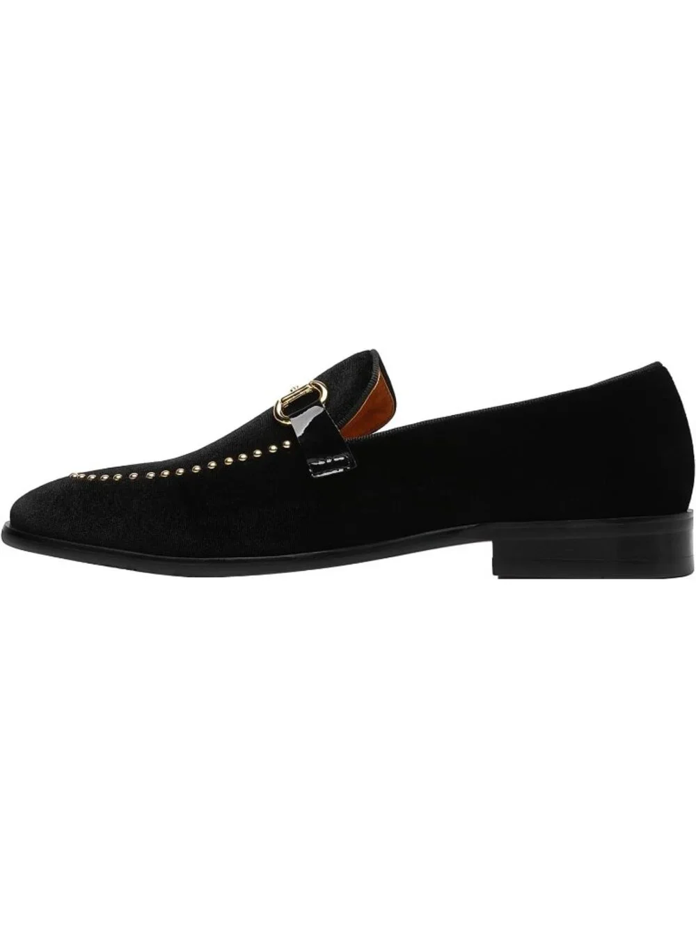 Men's Velvet Black Patent Leather Studded Loafers Wedding Prom Party Shoes